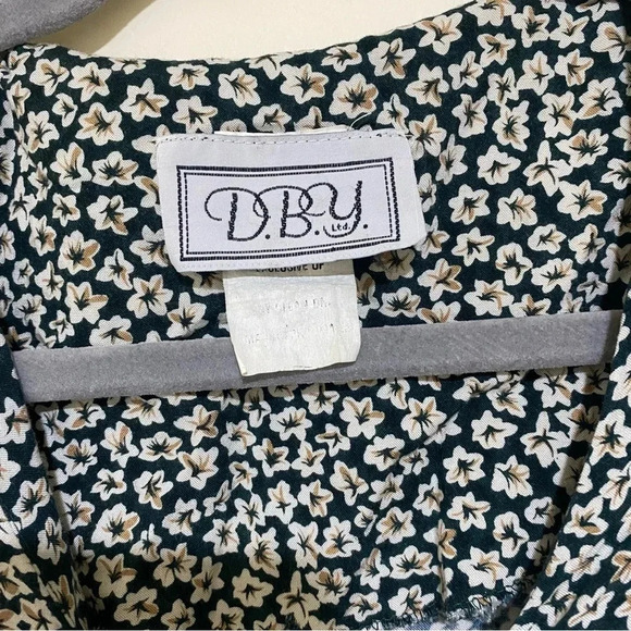 Women’s Vintage Green White Floral D.B.Y brand Dress + Pearl buttons corset S:9 - Picture 6 of 15